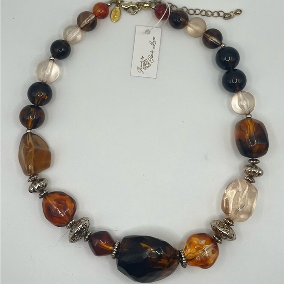 Park Lane Statement Beaded Necklace – Amber & Tortoise Tones - Picture 2 of 3
